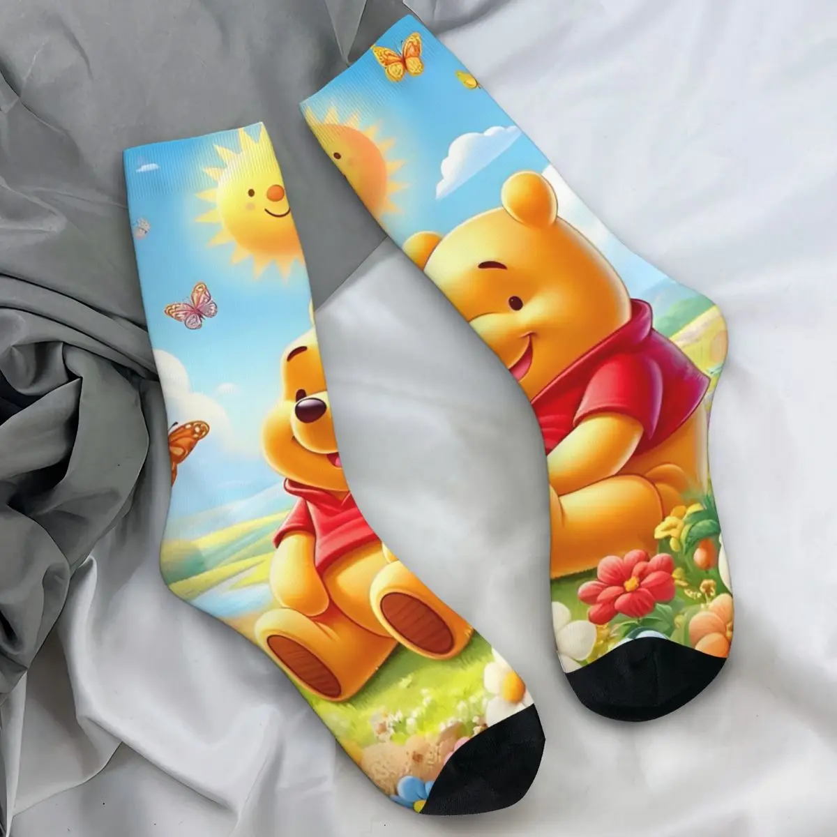 Winnie The Pooh Cartoon Socks Trendy Stockings Couple Comfortable Running Socks Autumn Graphic Non Slip Socks