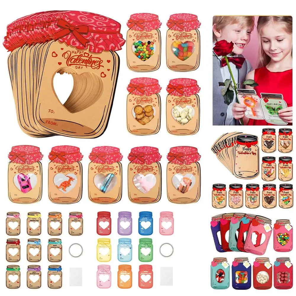 Cartes de Saint-Valentin en papier kraft pour enfants, pots de maçon drôles, pots de bonbons rétro, macarons robustes, cartes de vministériels x vierges, 30 pièces