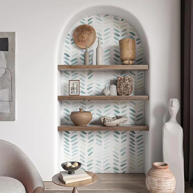 Green White Wallpaper Peel and Stick Wallpaper Boho Contact Paper for Cabinets Leaf Wallpaper for Bedroom Self-Adhesie Stickers