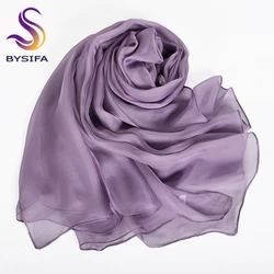 [BYSIFA] Fall Winter Purple Grey Large Scarf Shawl Women Fashion 100% Mulberry Silk Long Scarves Spring Fall Silk Scarf Cape