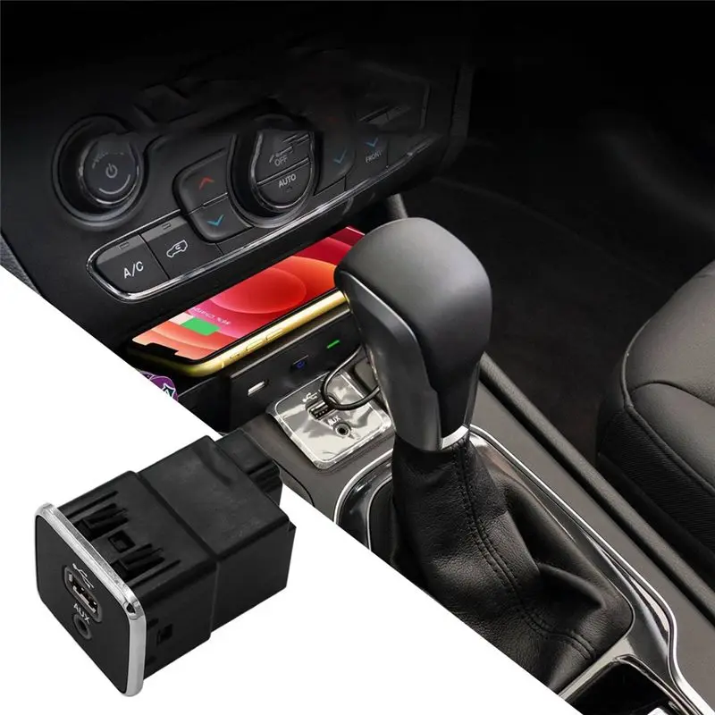 DHBH Black Charging Port ABS Charging Port USB AUX For 2017-2021 Jeep Cherokee Compass 5XG28DX9AD