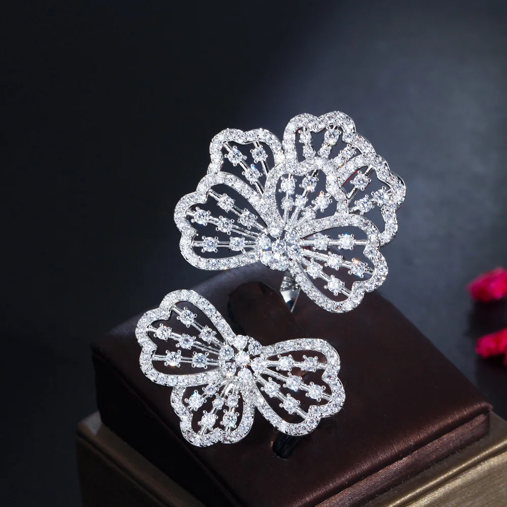 CWWZircons Shiny Zirkonia Einstellbare Lassen Blume Große Finger Ringe für Frauen Party Engagement Schmuck Zubehör R219 – Detail 7