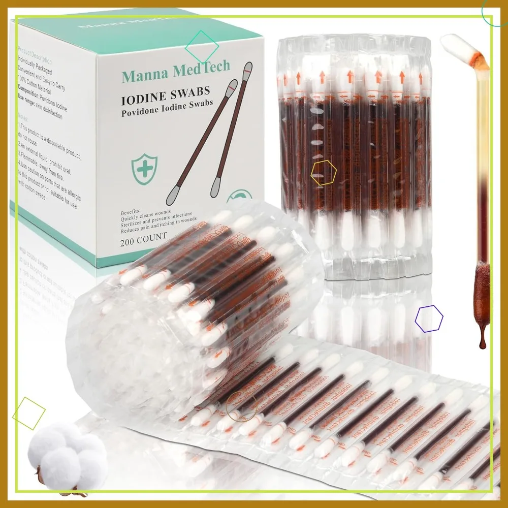 

Premium Organic Cotton Iodine Swabs – FSA/HSA Eligible, Sterile Snap & Flow, Individually Packaged Wound Care (200 Count)