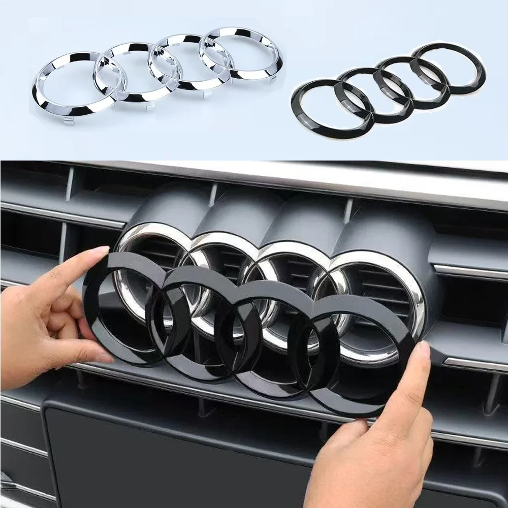 For Audi ABS 4 Ring ABS Car Hood Front Bonnet Grill Rear Trunk Emblem Logo Badge Sticker Sline A3 A4 A5 A6 A7 Q2 Q3 Q5 Q8 TT