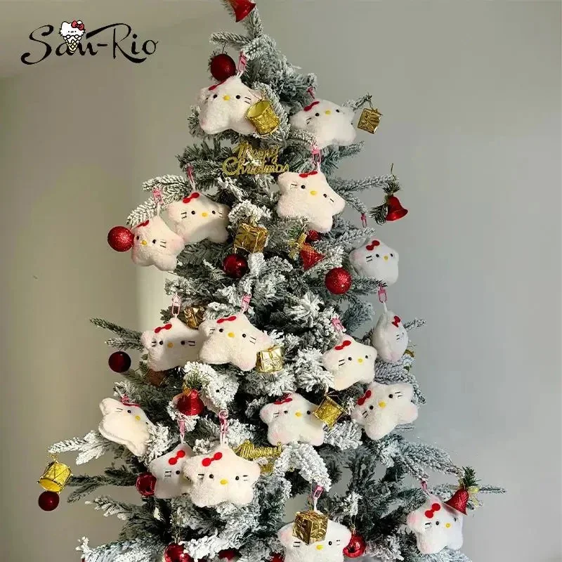 Sanrio Hello Kitty Christmas Tree Pendant Kawaii Plush Soft Doll Keychain Christmas Decoration Cartoon Backpack Pendant Gifts