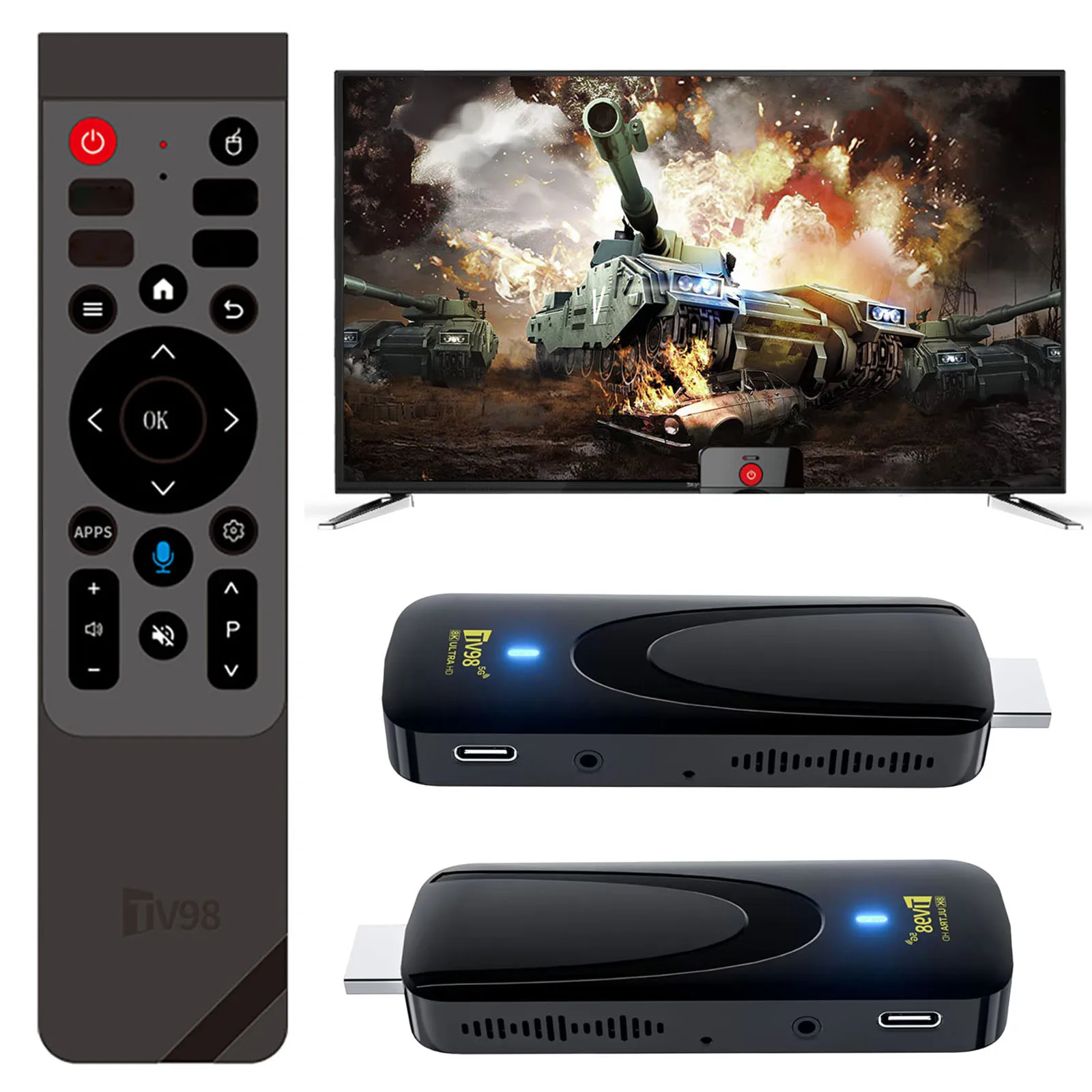 

TV98 ATV X9 TV Stick Android 14 Smart TV Box Четырехъядерный Wi-Fi 2,4G 5 ГБ T5.0 Голосовой пульт дистанционного управления Smart TV Box Потоковое ТВ-приставка 4K 8K