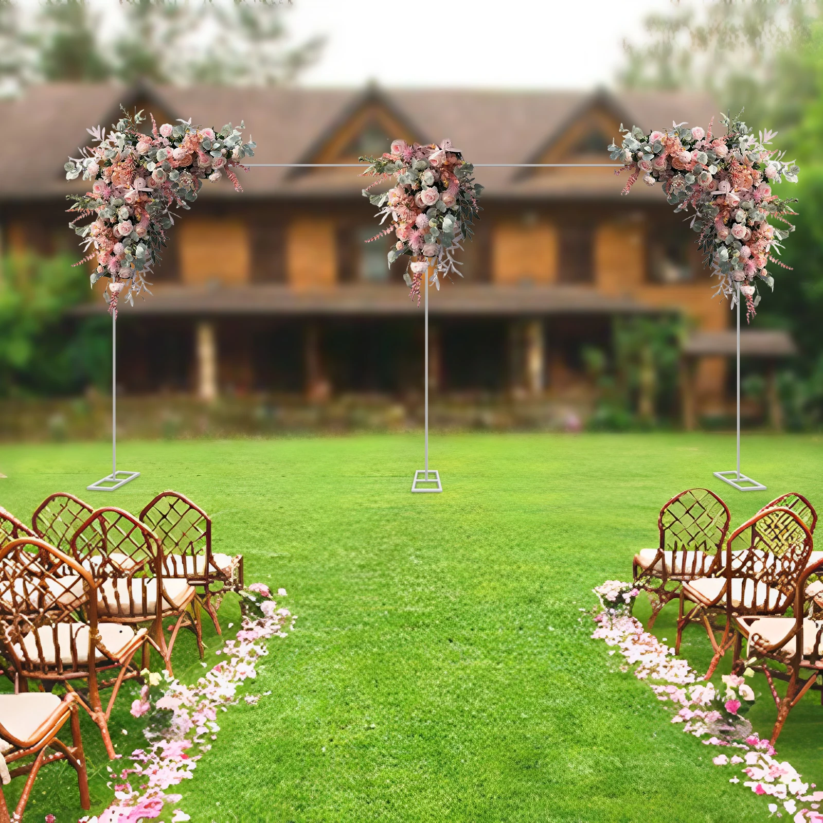 

Wedding Backdrop Stand Metal Flower Stand Silver Adjustable 19.7x9.8ft for Ceremony Party Anniversary Photo Background Decoration