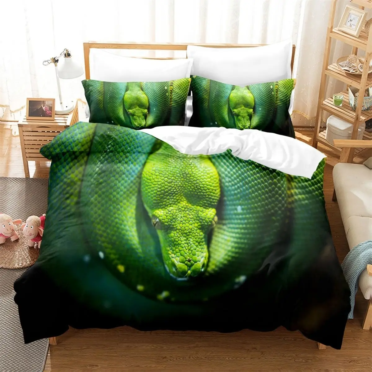 New Authentic A-class 3D Wealth Snake Animal Bed Sheet And Duvet Cover, Four Piece Set, Winter Thick Style, Brushed For Two