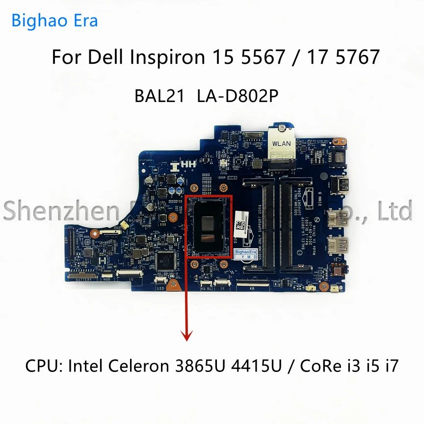 For Dell Inspiron 15 5567 17 5767 Laptop Motherboard With Intel 4415U i3 i5 i7 CPU DDR4 BAL21 LA-D802P CN-081YW5 0DG5G3 057K0H