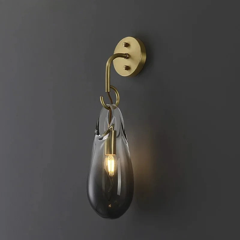 

Настенный светильник из цельной меди, дизайнерский, для гостиной, демонстрационной комнаты, прихожей, спальни, прикроватный светильник, настенный светильник из стекла с эффектом капли воды