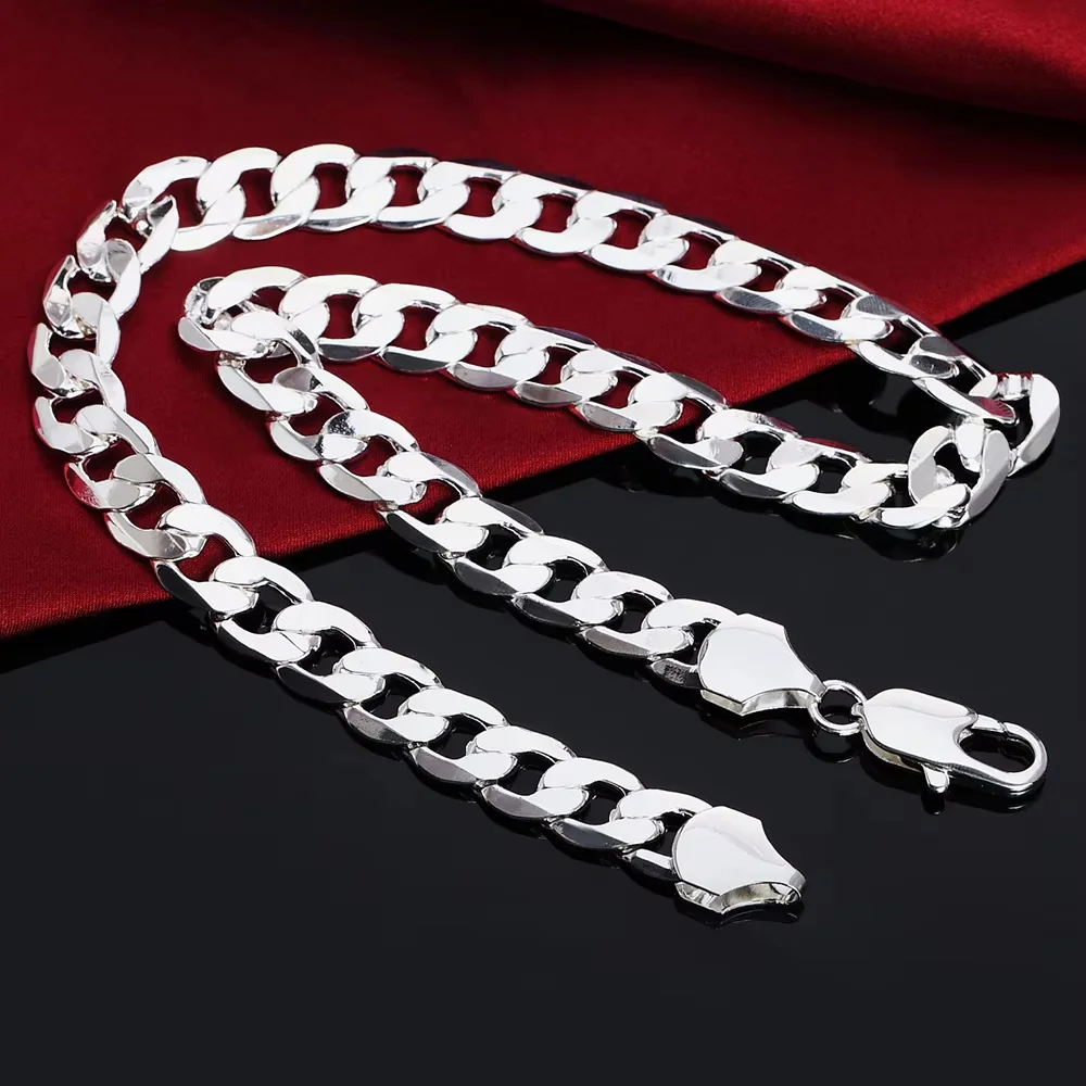 925 Sterling Silver 12MM 18-30inch Chain Necklace Big Noble Beautiful Fashion Charm Solid Men Women Top Quality Gorgeous Jewelry