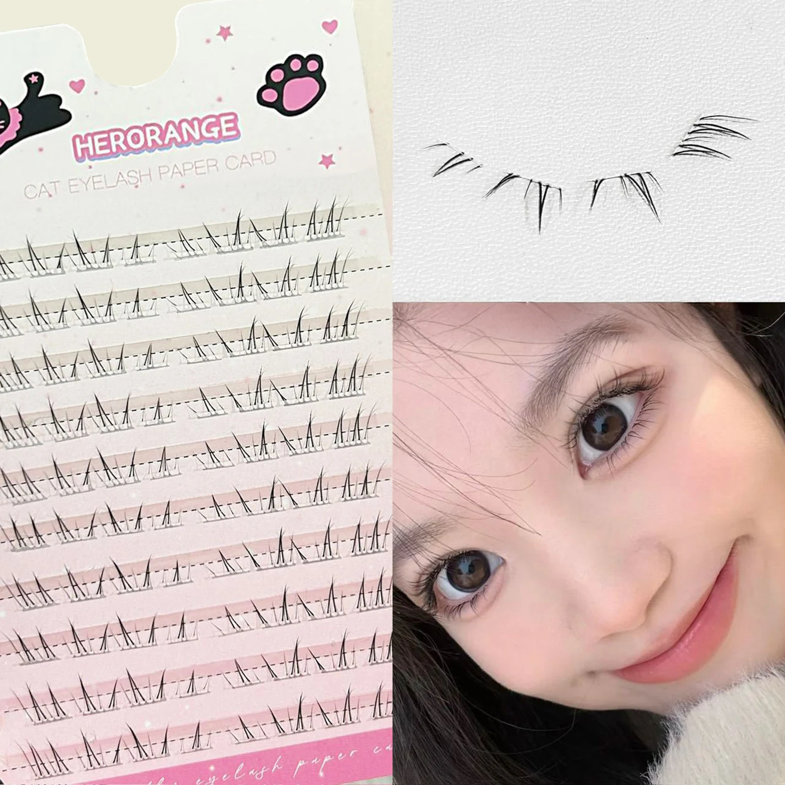 캣아이 아래 속눈썹 접착제 필요 없음 인조 속눈썹 5-7mm 혼합 길이 C 컬 블랙 슈퍼 내추럴 0.05mm 투명 스템