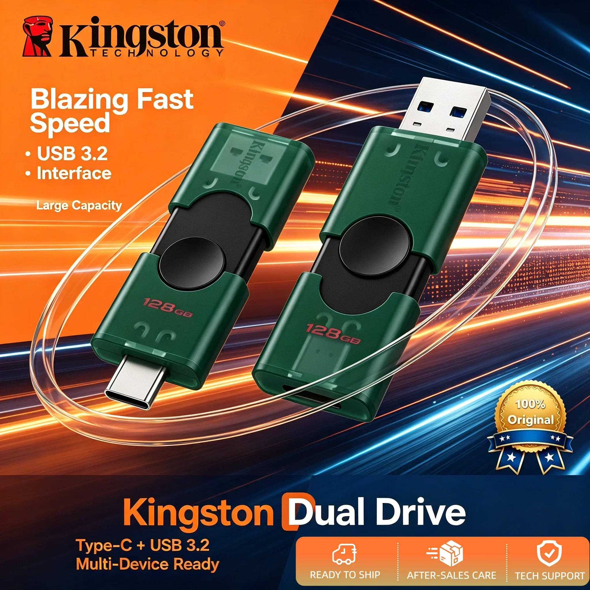 Kingston DTDEG2 128GB 256GB USB 3.2 Dual Type C A OTG Flash Drive for iPhone 16 15 Original U Disk Memory Stick Pro