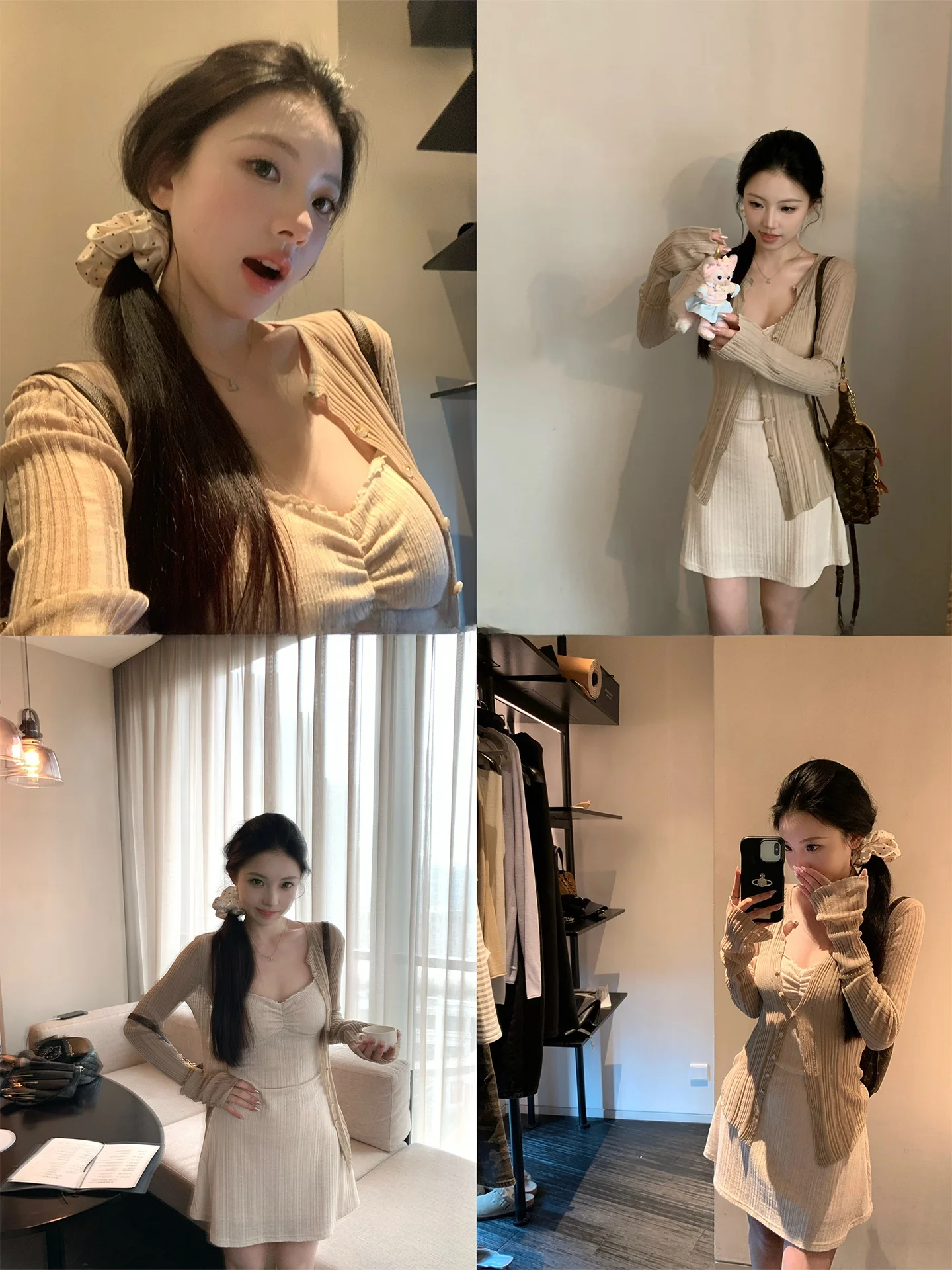 Conjunto de Vestido de Malha Vazada Estilo Coreano YOLO SHOP com Manga Curta, Design de Cintura Ajustada, Lindo e Moderno para o Verão Feminino