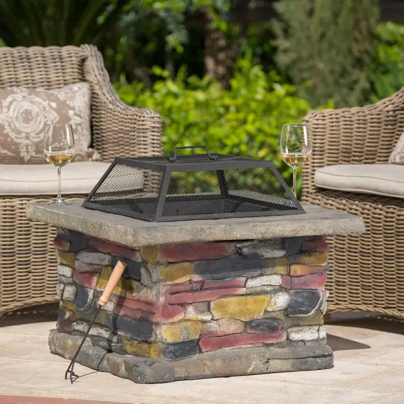 

28" Concrete Wood Burning Fire Pit Table with Lid - Natural Gray Finish