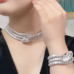 Zlxgirl luxury brand full Zirconia Snake Shape necklace And Bracelet jewelry set of women's wedding bridal fine Christmas gift