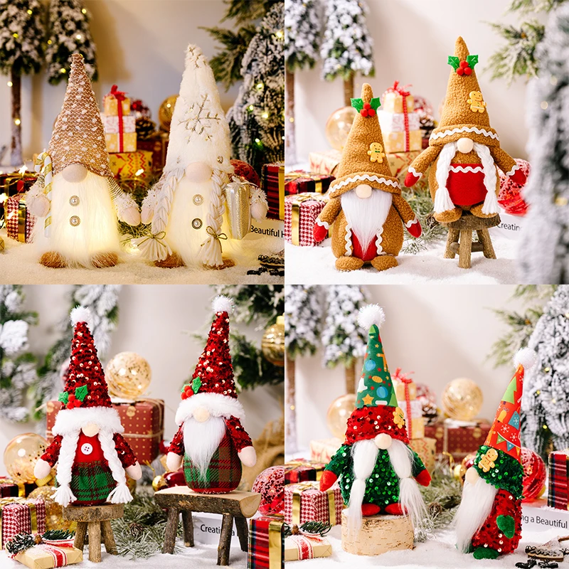 1Pcs Christmas Long Bearded Rudolph Gnome Doll Gingerbread Man Hat Christmas Tree Ornament New Year Gift Dolls Ornaments