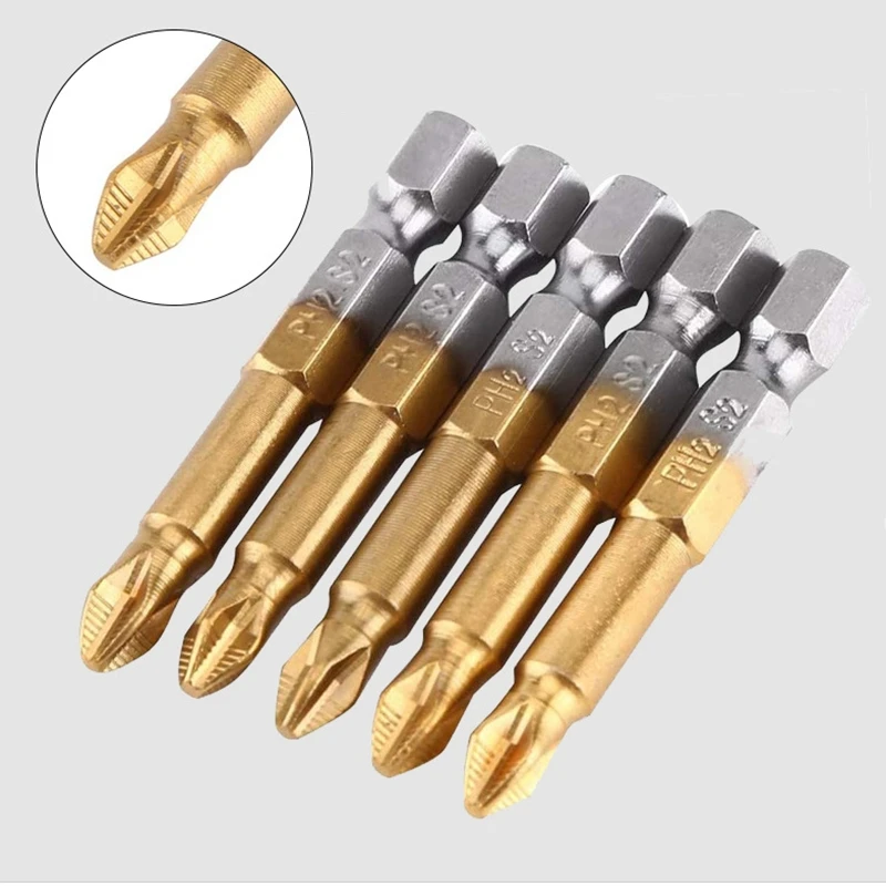 Krachtige 25mm/50mm Titanium Plated Cross Screwdriver Head PH2 Head Hex Screwdriver Household Electric Screw Combination Tools