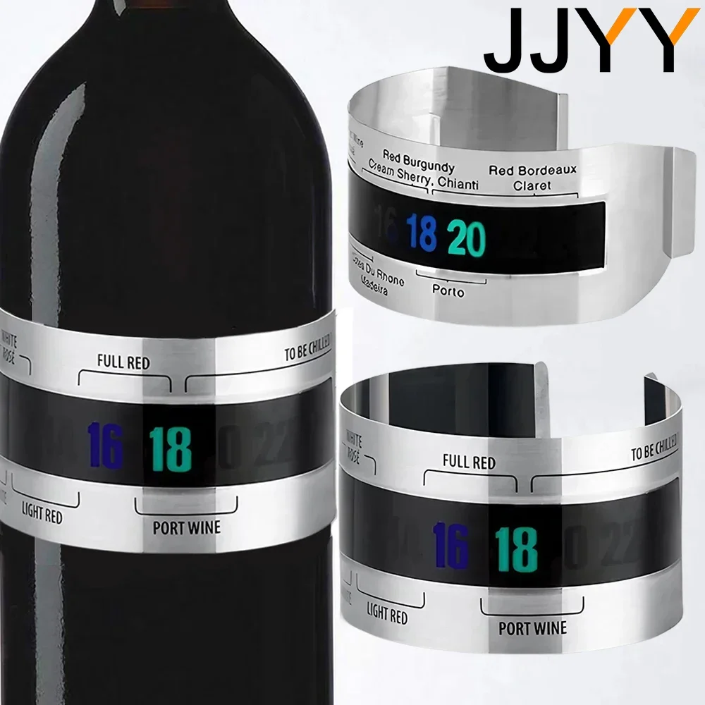 Stainless steel wine LCD thermometer display clip (4--24'C), displays your wine champagne temperature, bar drinking tool