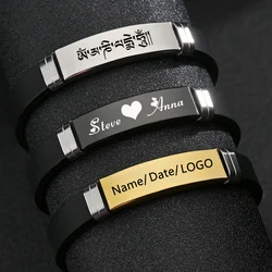 Pulseiras de aço inoxidável personalizadas para homens, pulseira gravada, nome e data, jóias personalizadas, acessórios elegantes, presente para os amantes