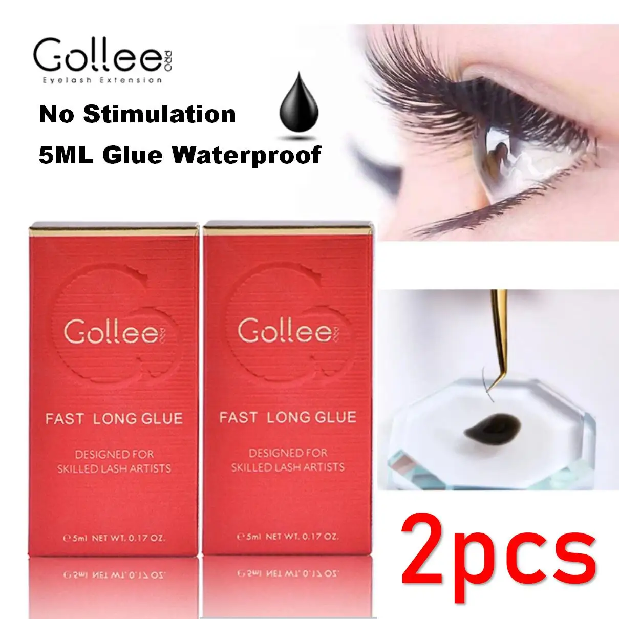 

Gollee 5ml 1 -2 Second Fast Drying Strong False Eye Lash Extension Glue Adhesive Retention 5-7 Weeks Low Smell Mink Eyelash Glue