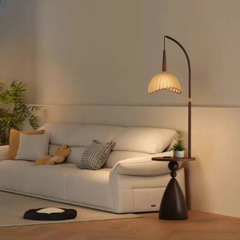 French medieval floor lamp, high-end bedroom, living room, shelf next to sofa, integrated atmosphere desk lamp