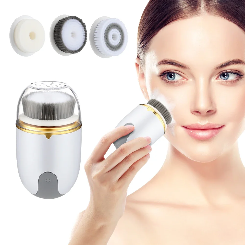 Electric Facial Cleansing Brush 360 Rotate Deep Cleanser 2 in 1 Pore Cleaner Soft Exfoliating Brush with Replacement Heads