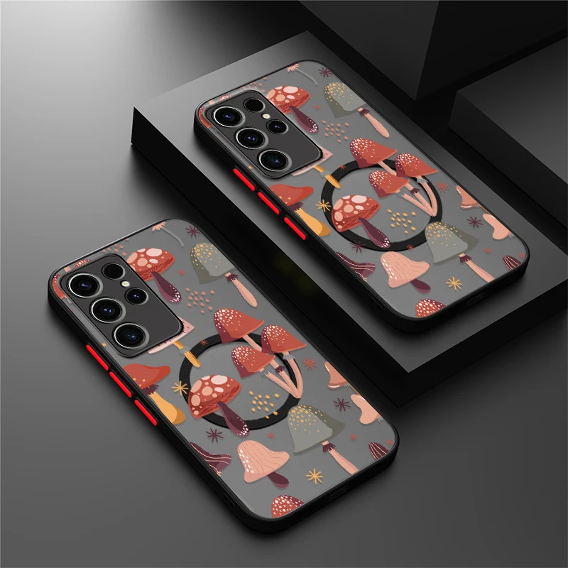 電話ケースサムスンギャラクシー S23 FE S24 プラス S22 + S25 + S20 ウルトラ S21 キノコ用マグセーフ磁気ワイヤレス充電カバー