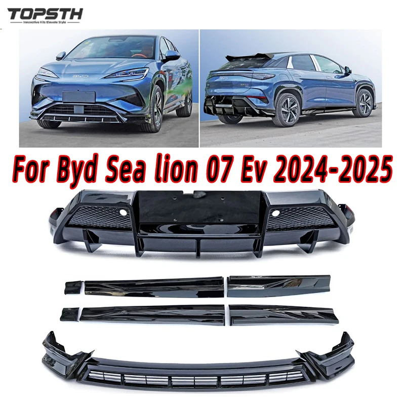 

New Style Car Body Kit for Byd Sea lion 07 Ev 2024-2025 Front Bumper Lip and Rear Diffuser side skirt Gloss Black pp Material