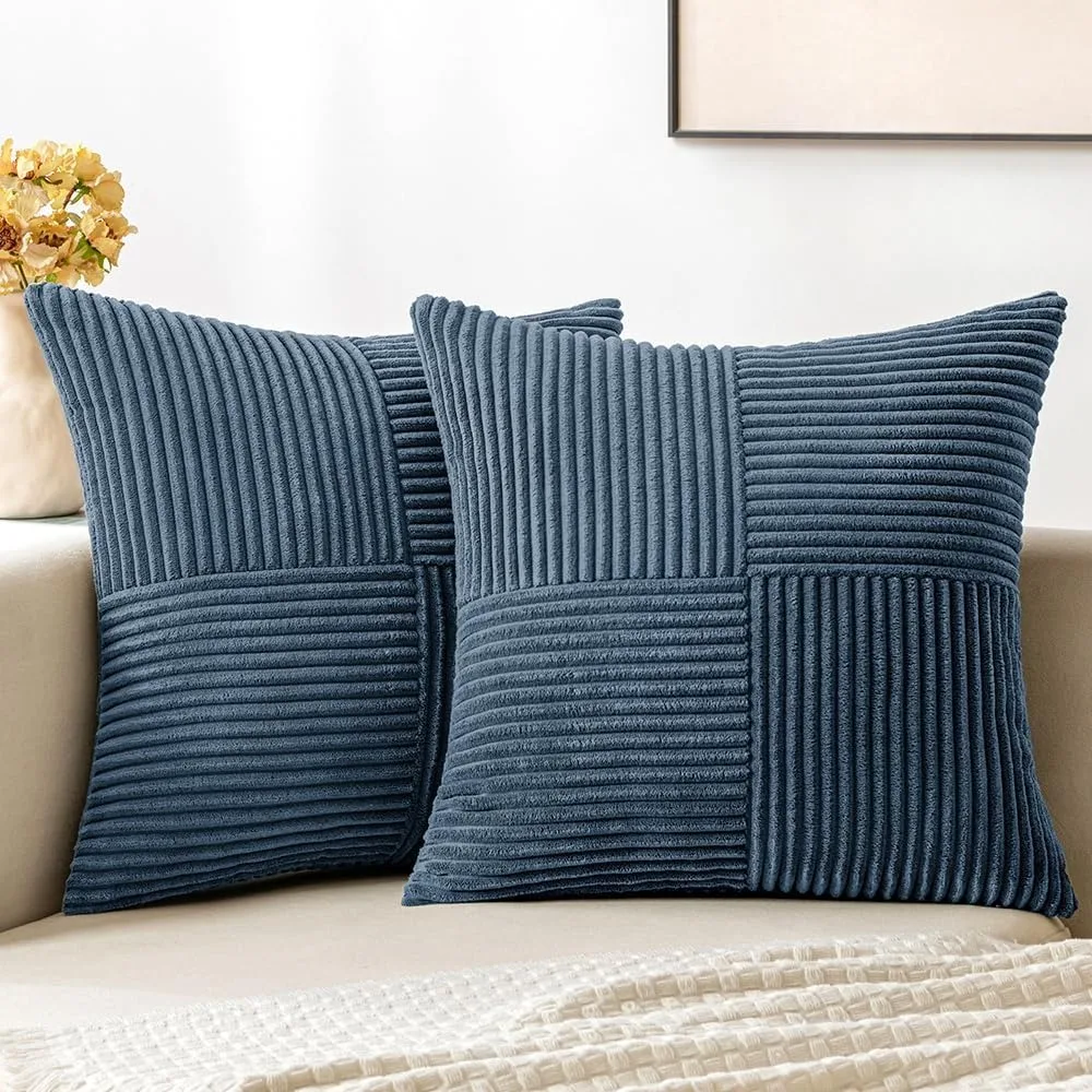 Blue Luxury Cushion Cover 45x45CM 18x18 Inch Spliced Throw Pillow Cover Fashion Solid Patchwork PIllowcase for Sofa Couch Bed