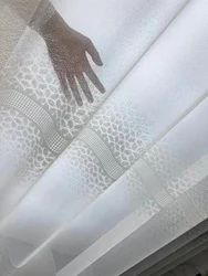 1PC Golden Branches Jade Leaves Warp Knitted Window Curtains Hotel and Guesthouse Engineering Screens Light Luxury Furnishings