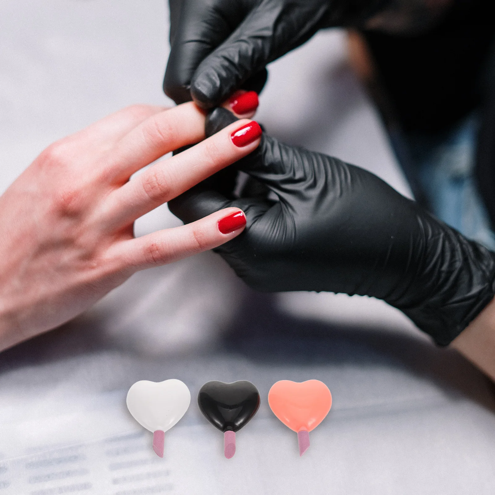 

6 Pcs Nail Care Tools Set Heart Shaped Buffer Polisher Black White Pink Portable Manicure Pumice Stone