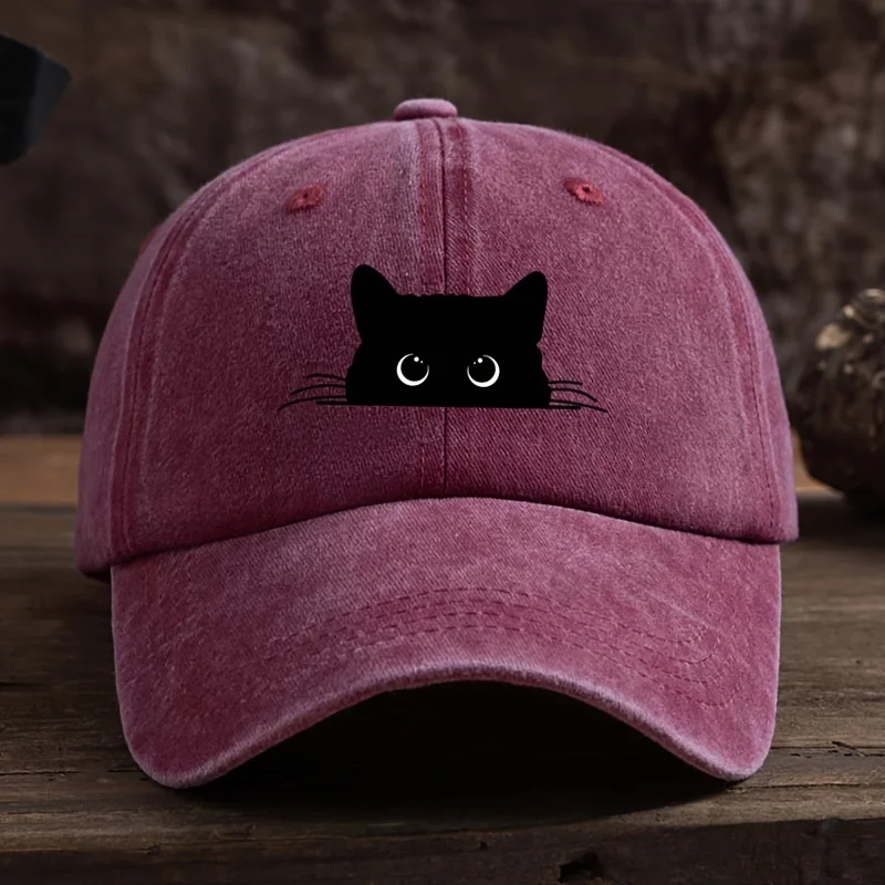 

Black Cat Washed Soft Top Baseball Hat for Men and Women Summer Sunshade Hat