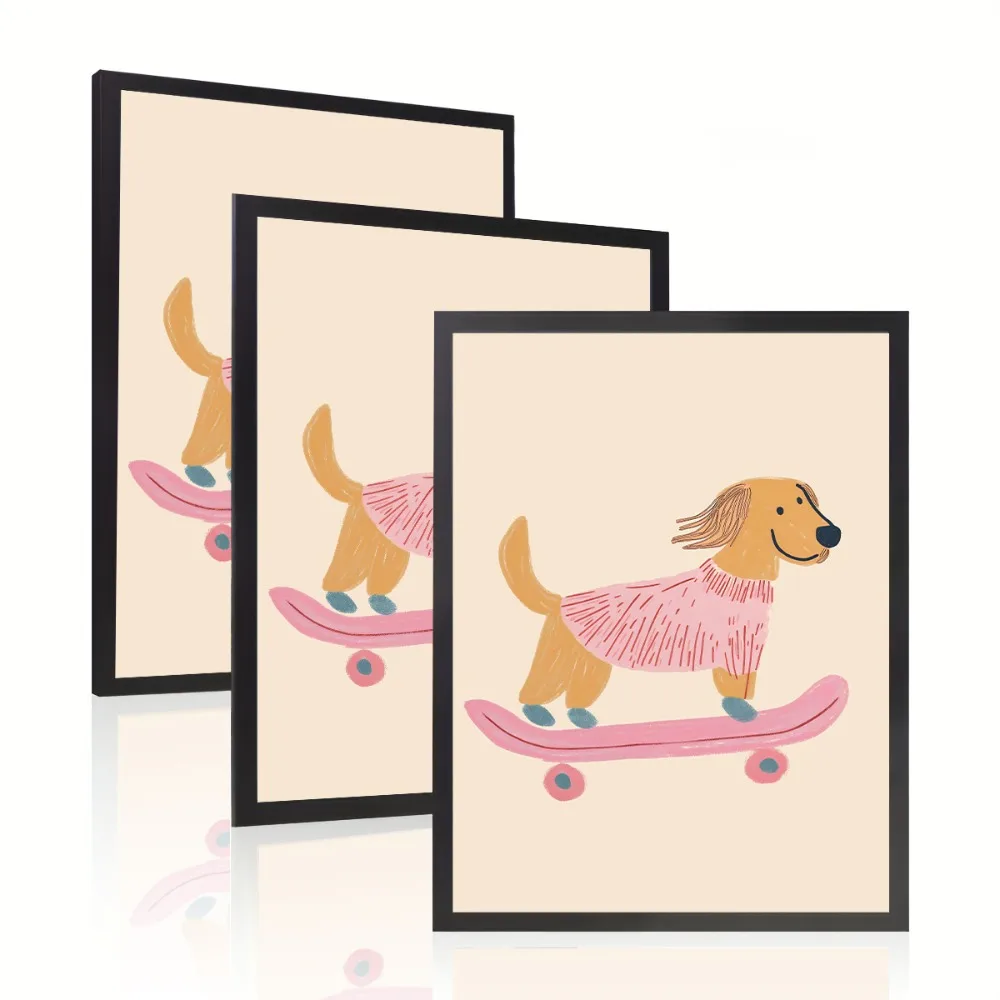 30X40 Photo Frame Plus Canvas Painting Puppy Riding Skateboard Black White Can Be Hung on The Wall with Certificate Poster Decor