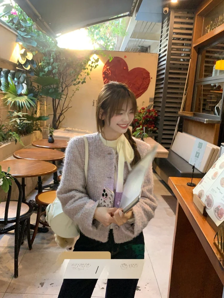 

Ele Cotton Wool Outerwear Berlin Overture Design Small Size Autumn Winter Faion Casual Sle Ladies Coat with kets