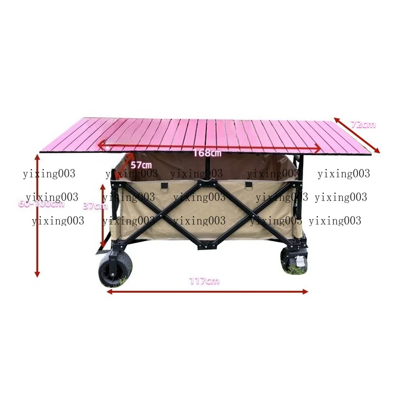 Large Foldable Camping Wagon Hand Cart, With Heightened Canopy & Adjustable Table Board for Stall Outdoor Campinga