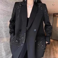 Black Small Suit Jacket Female 2024 Spring and Autumn New Double-breasted Loose Casual Fashion Blazer Top