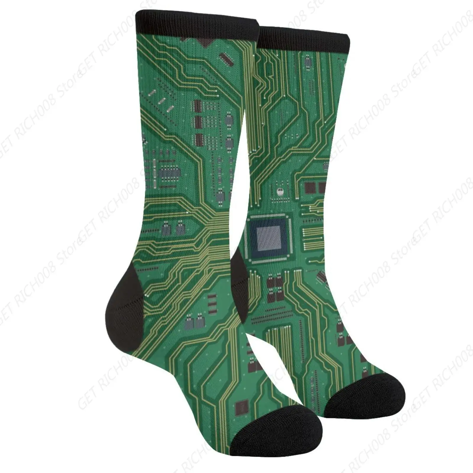 Green Circuit Board Motherboard Digital Chip Casual Funny Funky Novelty Socks For Men Women