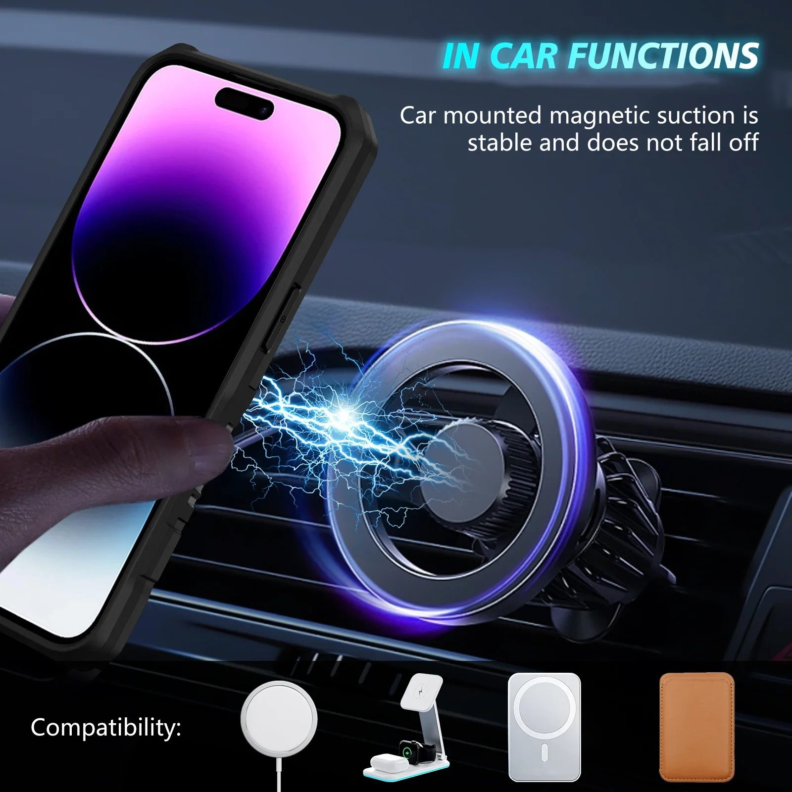 Case For iPhone 15 Pro Max 14 Pro 13 Pro 12 11 Magnetic Slide Camera Heavy Duty Shock Absorption Body Protective Kickstand Cover