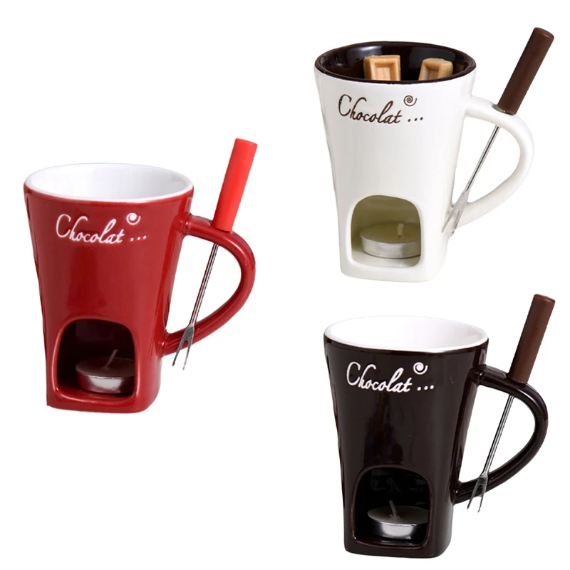 AS94-Fondue Mug Set Chocolate Cheese Milk Cream Making Set Single Butter Melter Baking Cup Candlestick