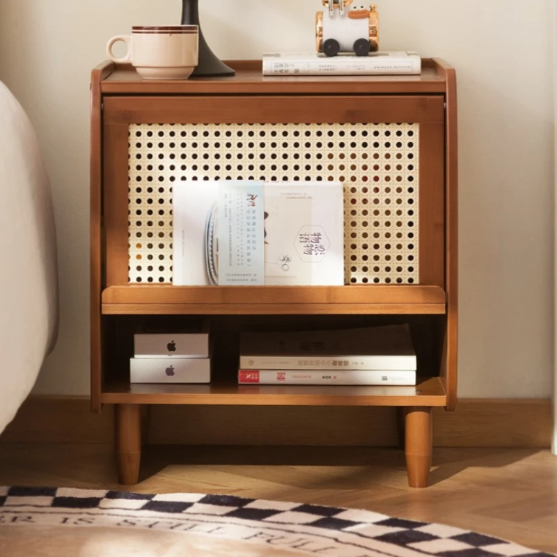 

Stable Solid wood bedside table Nordic rattan locker simple bedroom bedside drawer storage cabinet sofa side cabinet