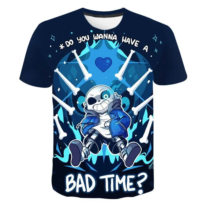 Kaos Oblong Undertale Sans Kaos Oblong anak-anak Musim Panas motif 3D Kaos Oblong pakaian anak laki-laki longgar Fashion uniseks ukuran besar