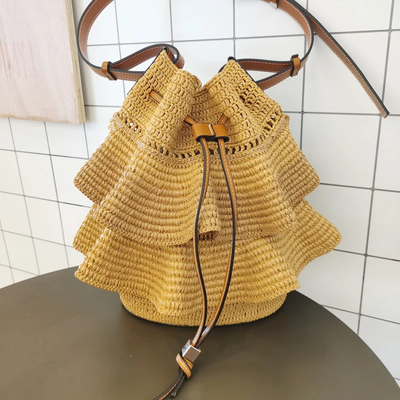 New Handmade Handbag Shoulder Strap Hollow Drawstring Woven Bag Set Bucket Bag Leather With Bag Bottom Belt Bag For DIY Backpack