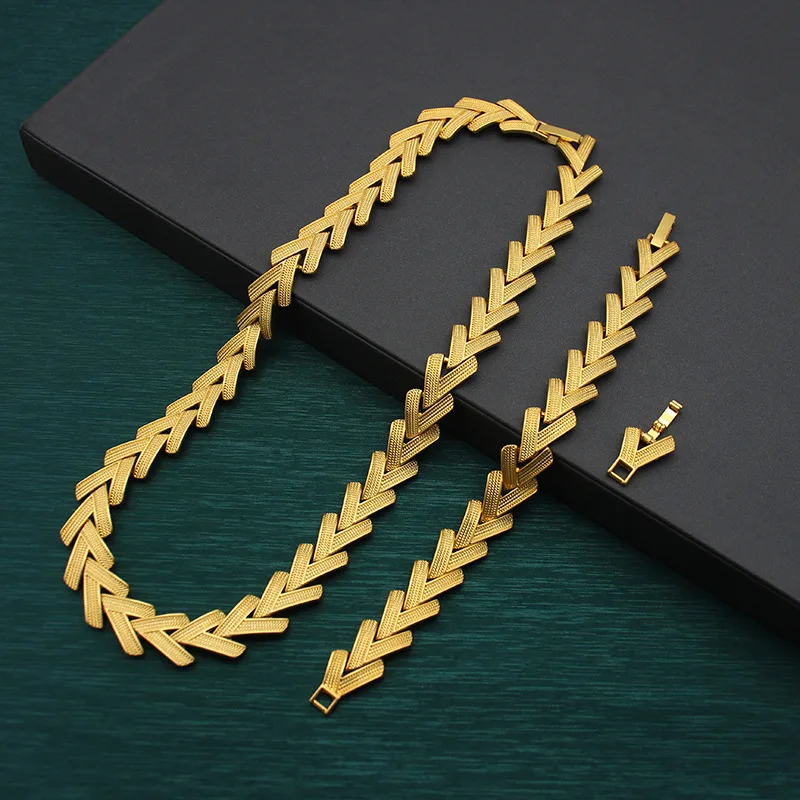 

Used Plain Gold Wheat Ear Necklace Necklace Bracelet Suit Warm Real Gold Electroplated Handmade Chain