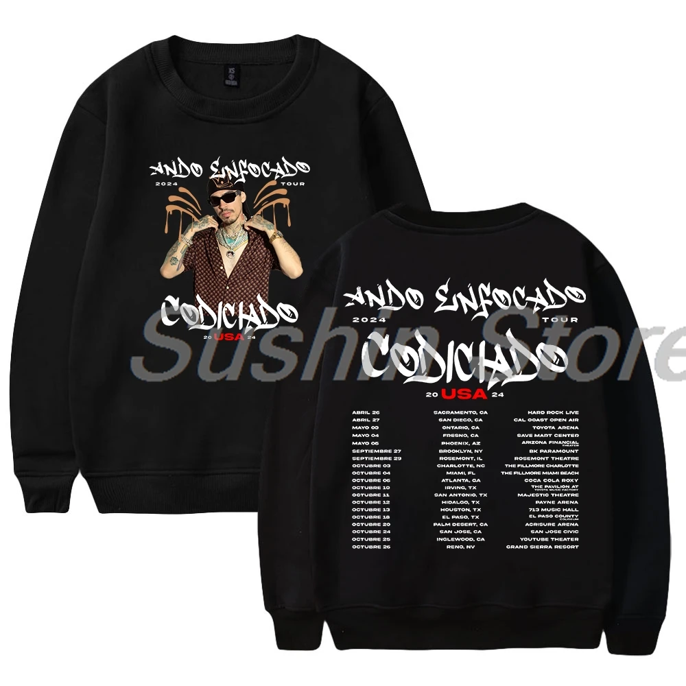 Codiciado Ando Enfocado 2024 USA Tour Merch Crewneck Long Sleeve Streetwear Women Men Sweatshirt Hip Hop Clothes