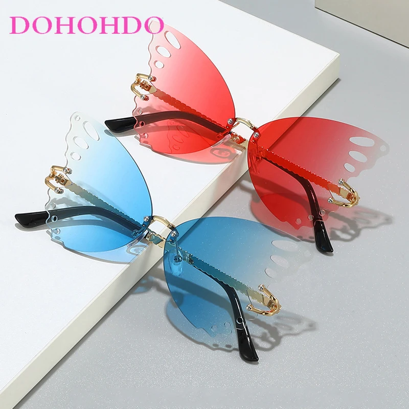 Restore Women Sun Glasses Luxury Brand Design Rimlesss Metal Eyeglasses Butterfly Ornamental Personality Fashion Glasses UV400