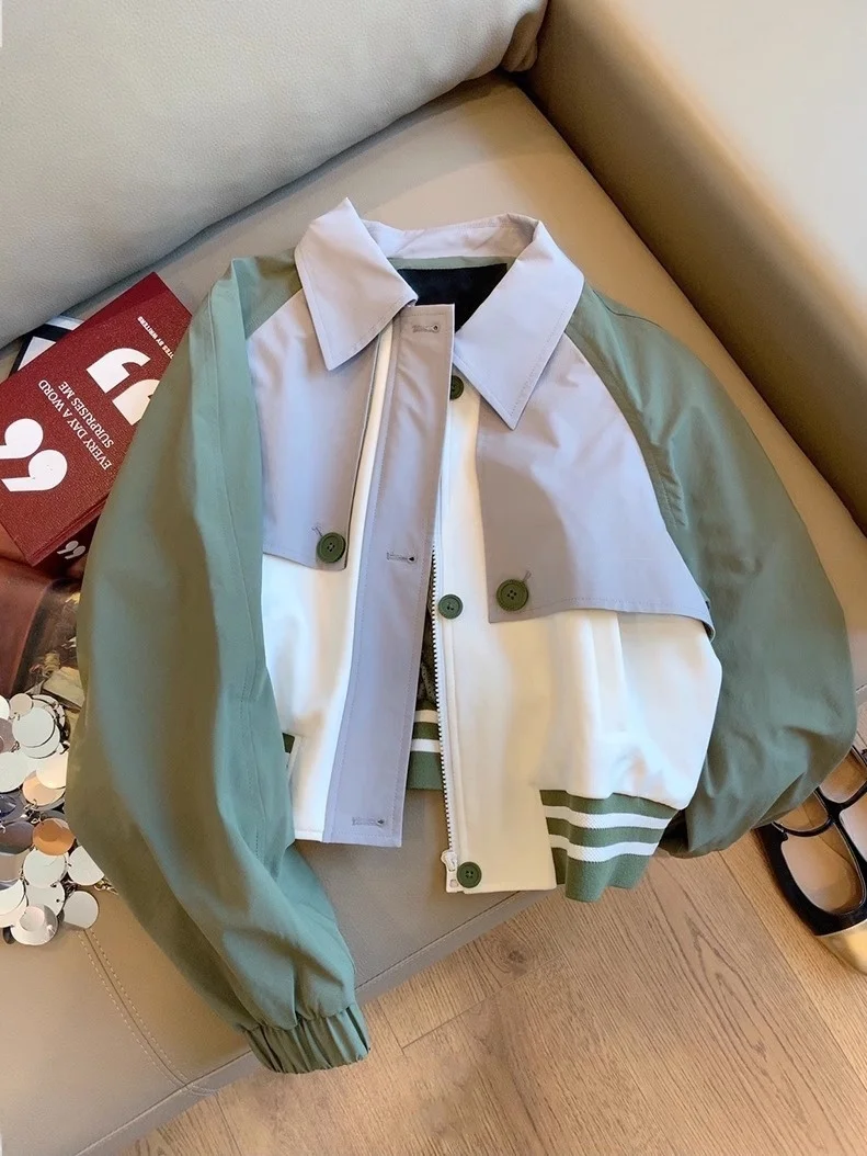 

Hong Kong Sle Color Blo Collar Jaet Baseball irt Casual Top for Men And Women Autumn High Street Cool And Haome