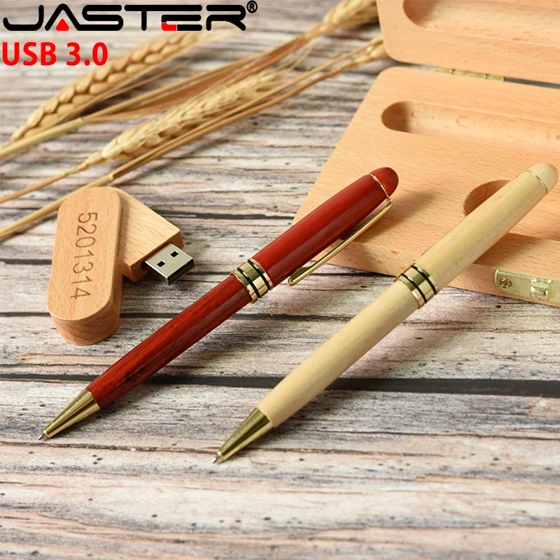Free Custom Logo USB 3.0 flash drive Ballpoint Pen Case Memory Stick High Speed Pen Drive Wooden box Photography 32GB 64GB 128GB