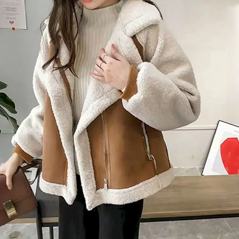 autumn winter trendy jackets women 2024 Thicken Warm Lamb wool Coat fashion design Loose Deer Fur jacket Motorcycle clothes tops