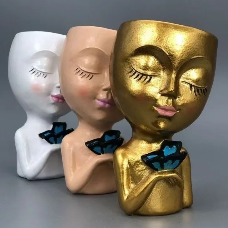 

‌American Abstract Style Resin Planter - Cute Girl Figure Multi-purpose Flower Pot/Pencil Holder/Makeup Brush Organizer